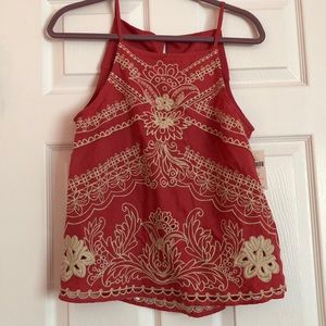 Anthropologie pink top with white stitching